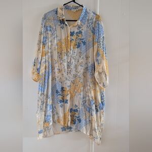 Indigo Rose Floral Patchwork Button Down Shirt - Blue and Yellow